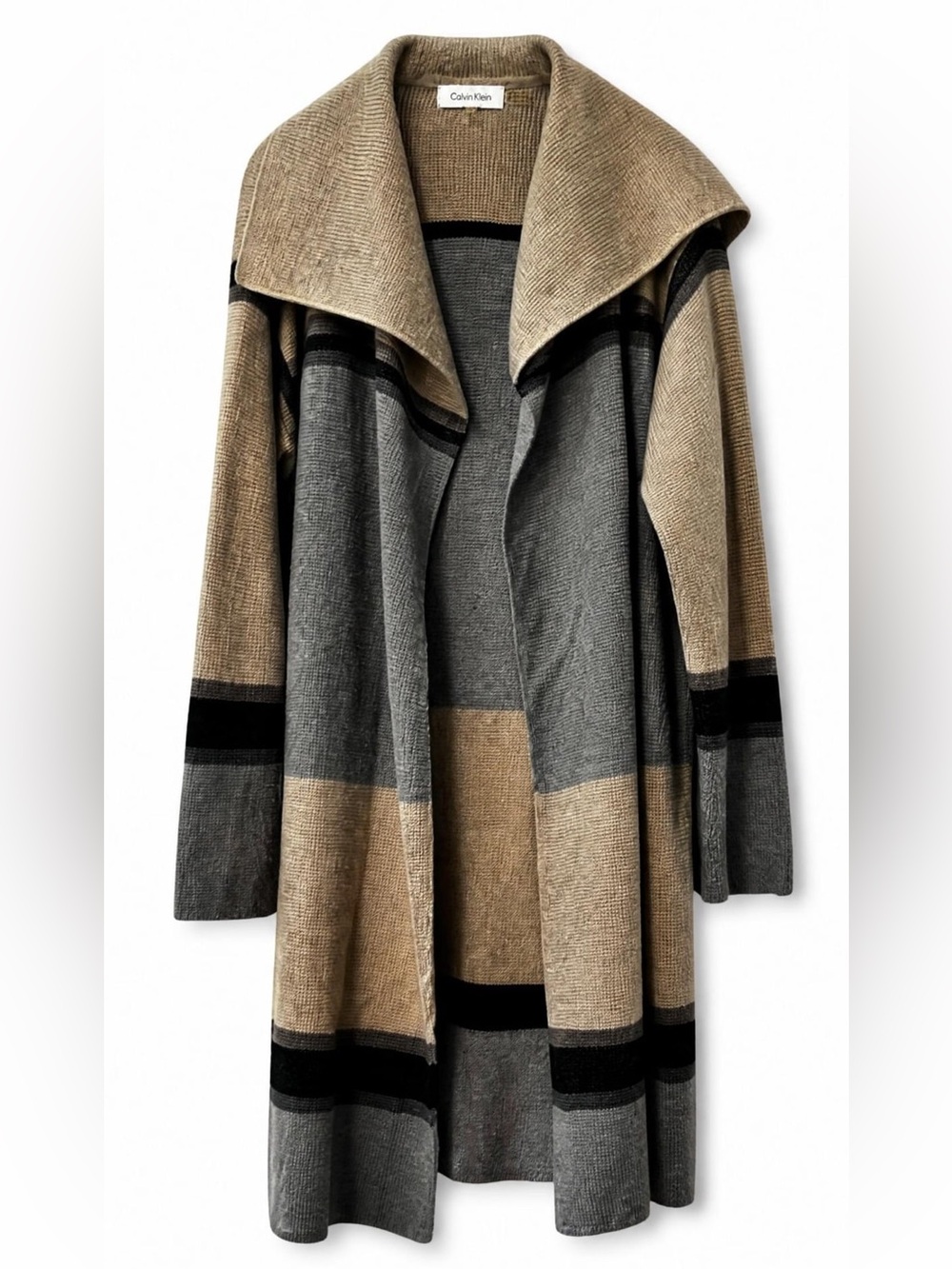 Calvin Klein Women's Open Front Colorblock Cardigan - Taupe & Gray